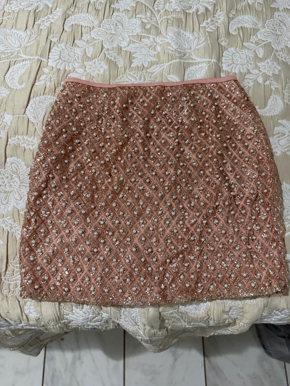 Lulu's Rose Gold Beaded Mini Skirt